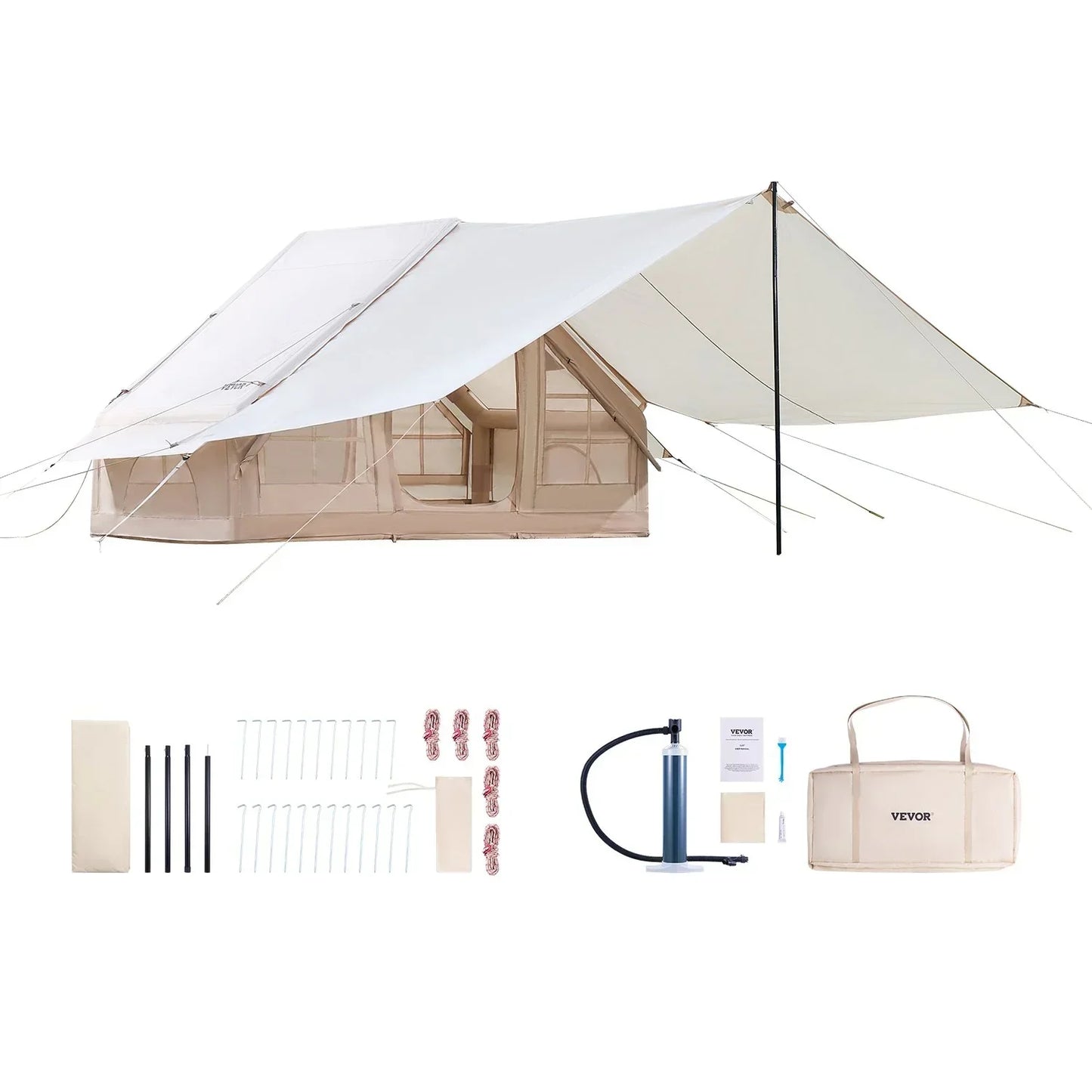 VEVOR Inflatable Camping Tent 3-5 Person Easy Setup Blow Up 4 Season Glamping