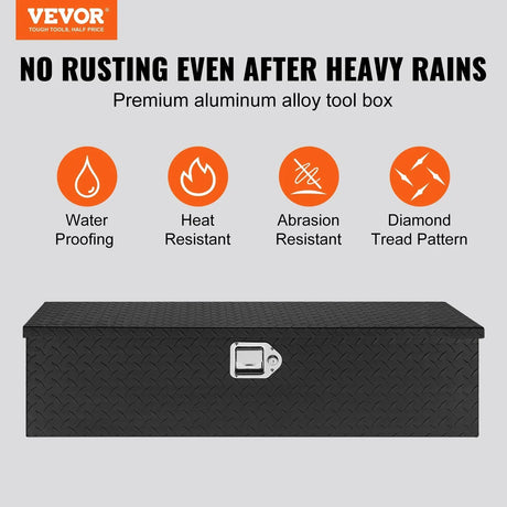 Vevor black premium aluminum alloy tool box with diamond tread pattern, waterproof, heat and abrasion resistant
