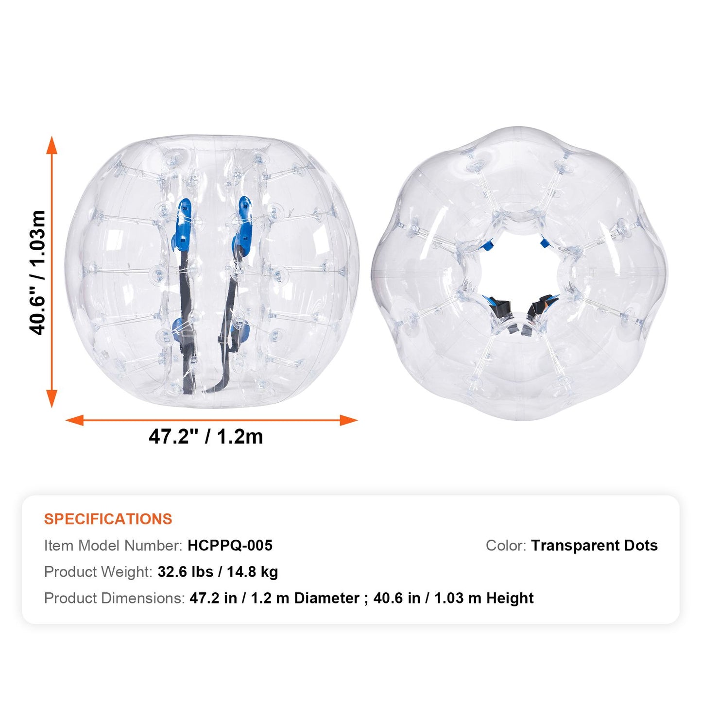Inflatable Bumper Balls 2-Pack, 4FT/1.2M Body Sumo Zorb Balls for Teen & Adult, 0.8mm Thick PVC Human Hamster Bubble Balls for Outdoor Team Gaming Play, Bumper Bopper Toys for Garden, Yard, Park