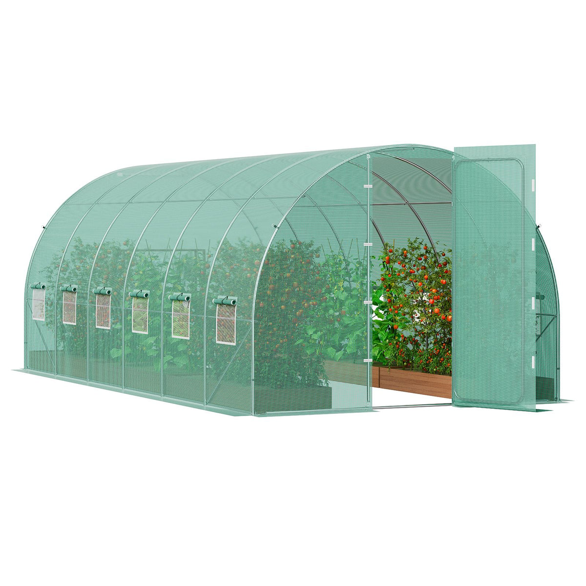 Tunnel greenhouse velcro fastenings on door and windows