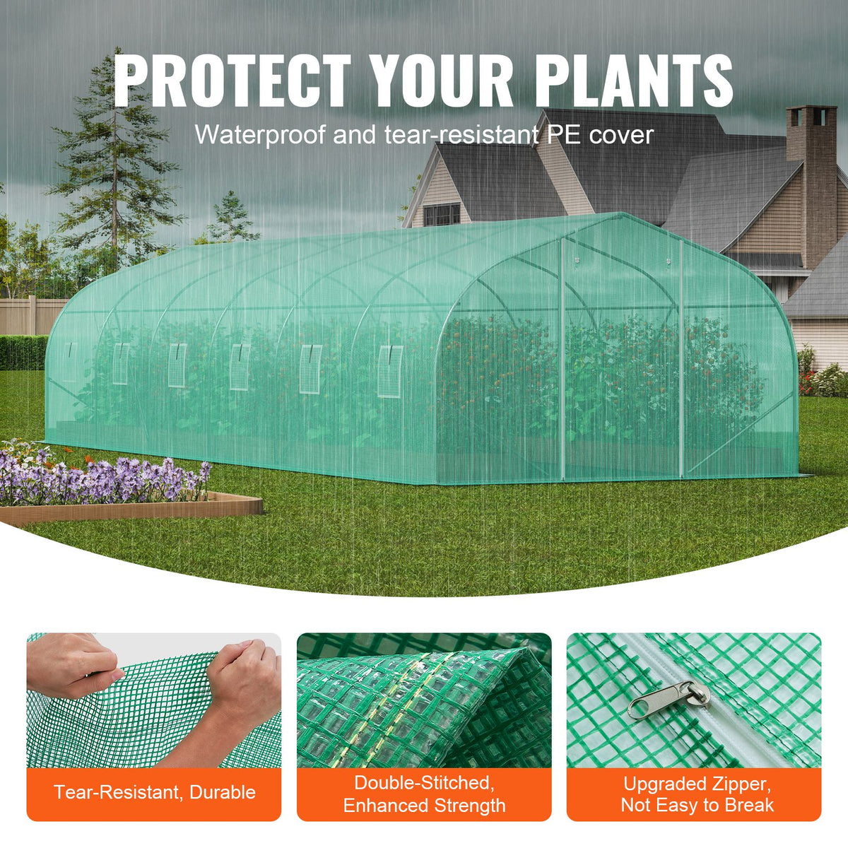 Tunnel greenhouse heavy-duty galvanised steel frame with diagonal bracing