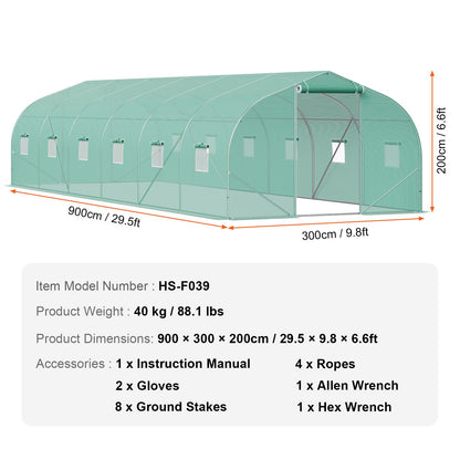 Tunnel greenhouse double-stitched seams and reinforced window seams