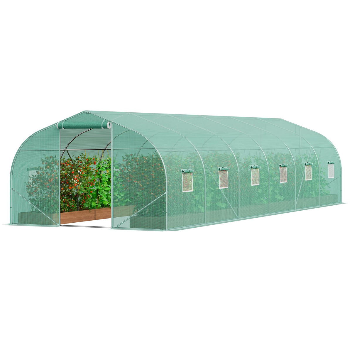Tunnel greenhouse reinforced door poles for added stability