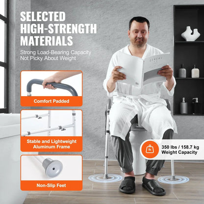 VEVOR Raised Toilet Seat, 7-Position Height Adjustment 655-805 Mm, 158.7 kg Weight Capacity, with Comfort Padded Aluminum Frame, Universal Toilet Seat Riser, for Elderly, Handicap, Pregnant, Medical