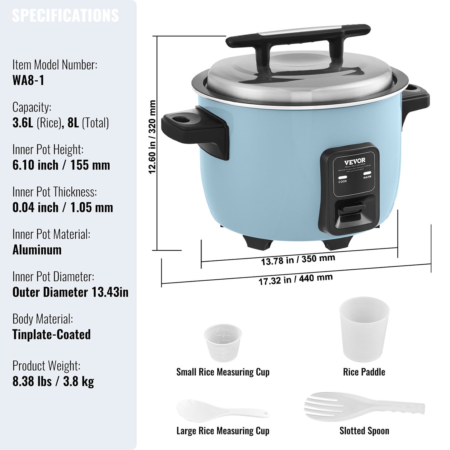 VEVOR Commercial Rice Cooker 8L 40-Cup Non-Stick 1300W Auto Keep-Warm Restaurant Catering