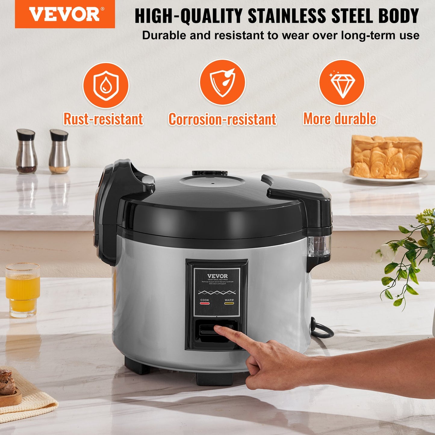 VEVOR Commercial Rice Cooker 9L 45-Cup 3D Heating Non-Stick 12-Hour Keep-Warm Restaurant Catering