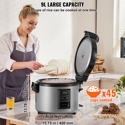 VEVOR Commercial Rice Cooker 9L 45-Cup 3D Heating Non-Stick 12-Hour Keep-Warm Restaurant Catering