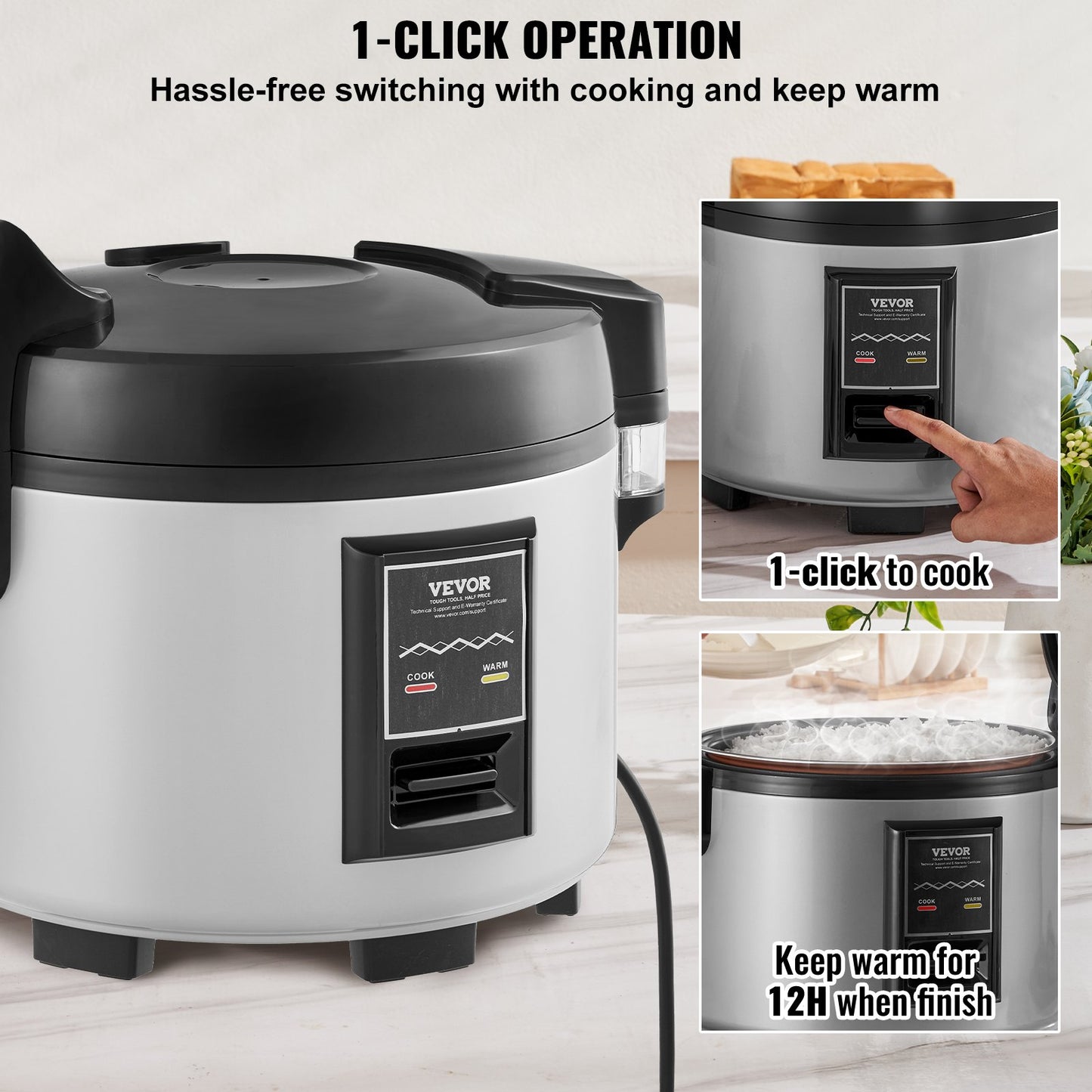 VEVOR Commercial Rice Cooker 9L 45-Cup 3D Heating Non-Stick 12-Hour Keep-Warm Restaurant Catering