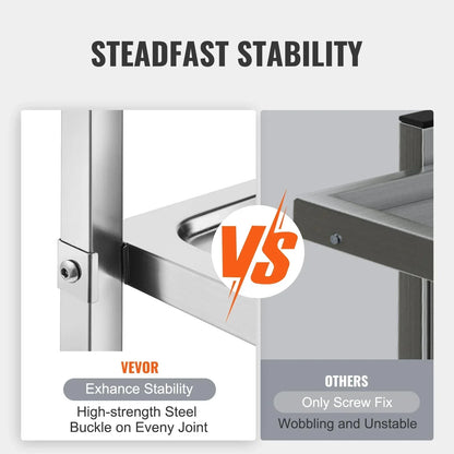 VEVOR Stainless Steel Cart, 3 Layers Lab Utility Cart 181 kg Weight Capacity, Medical Cart with Lockable Universal Wheels, for Lab, Clinic, Kitchen, Salon
