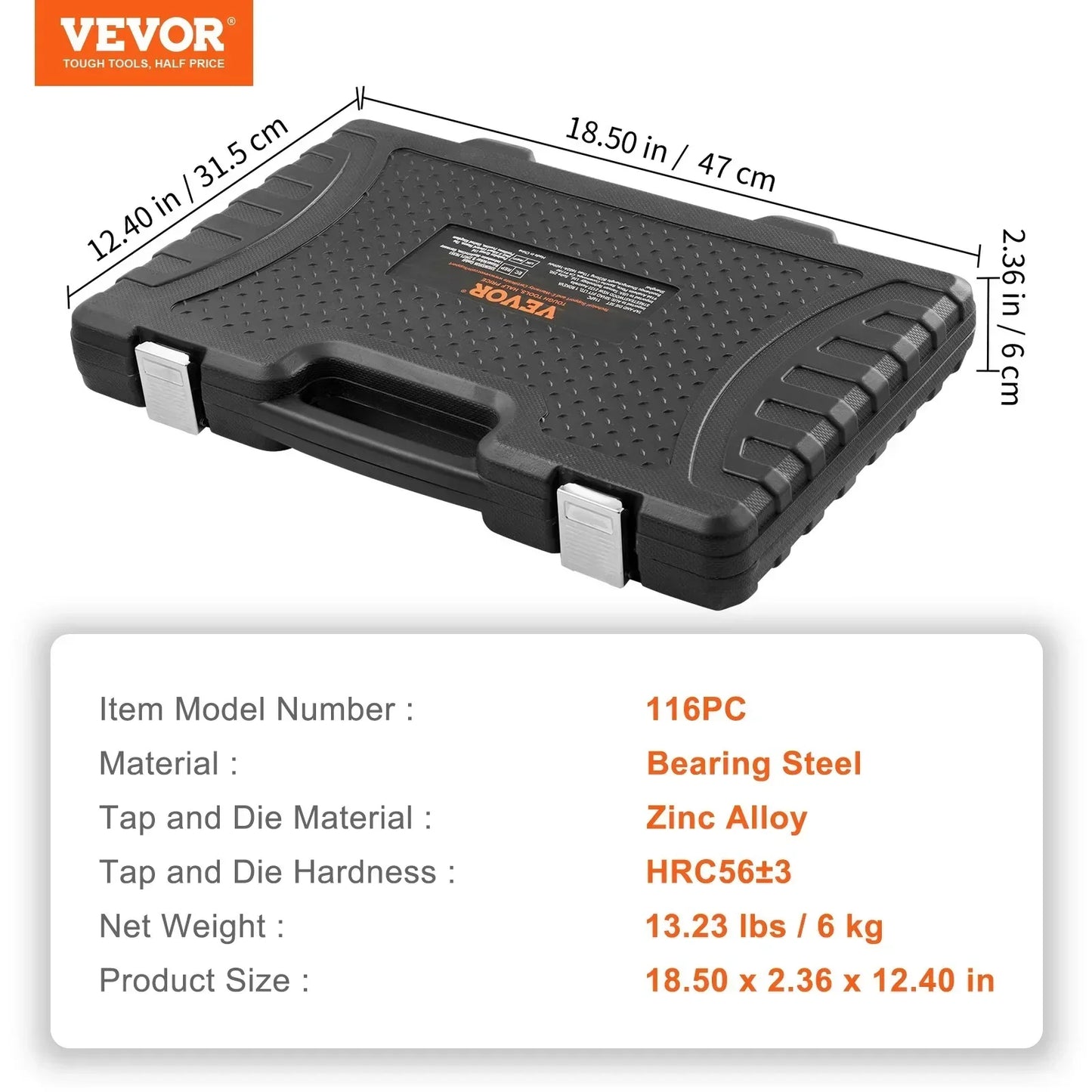 VEVOR 116pc Tap and Die Set Metric SAE Bearing Steel Threading