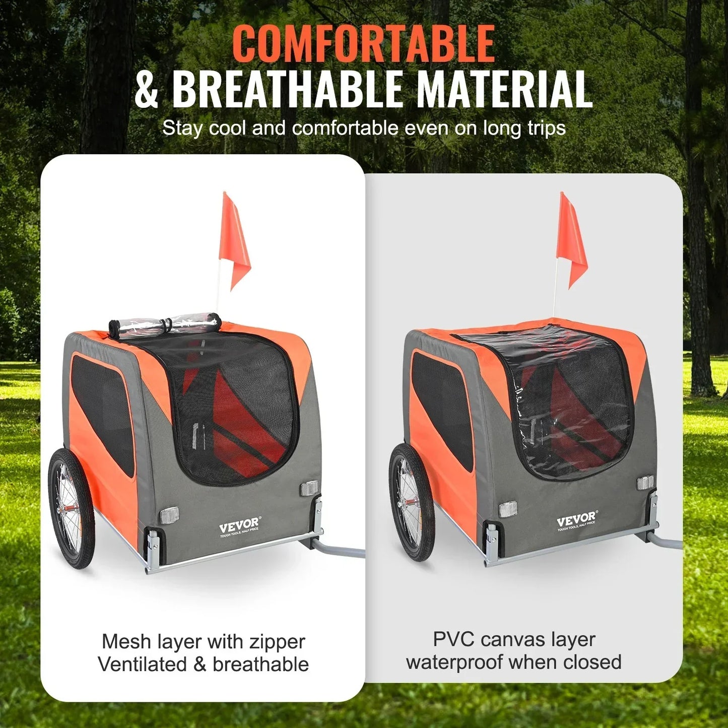 Dog Bike Trailer 30kg Capacity Foldable Quick Release Wheels Orange/Grey