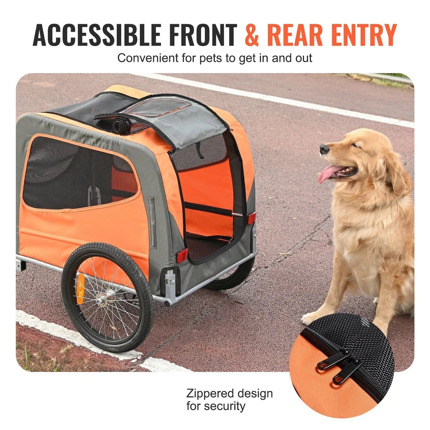 Dog Bike Trailer 30kg Capacity Foldable Quick Release Wheels Orange/Grey