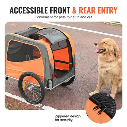 Dog Bike Trailer 30kg Capacity Foldable Quick Release Wheels Orange/Grey