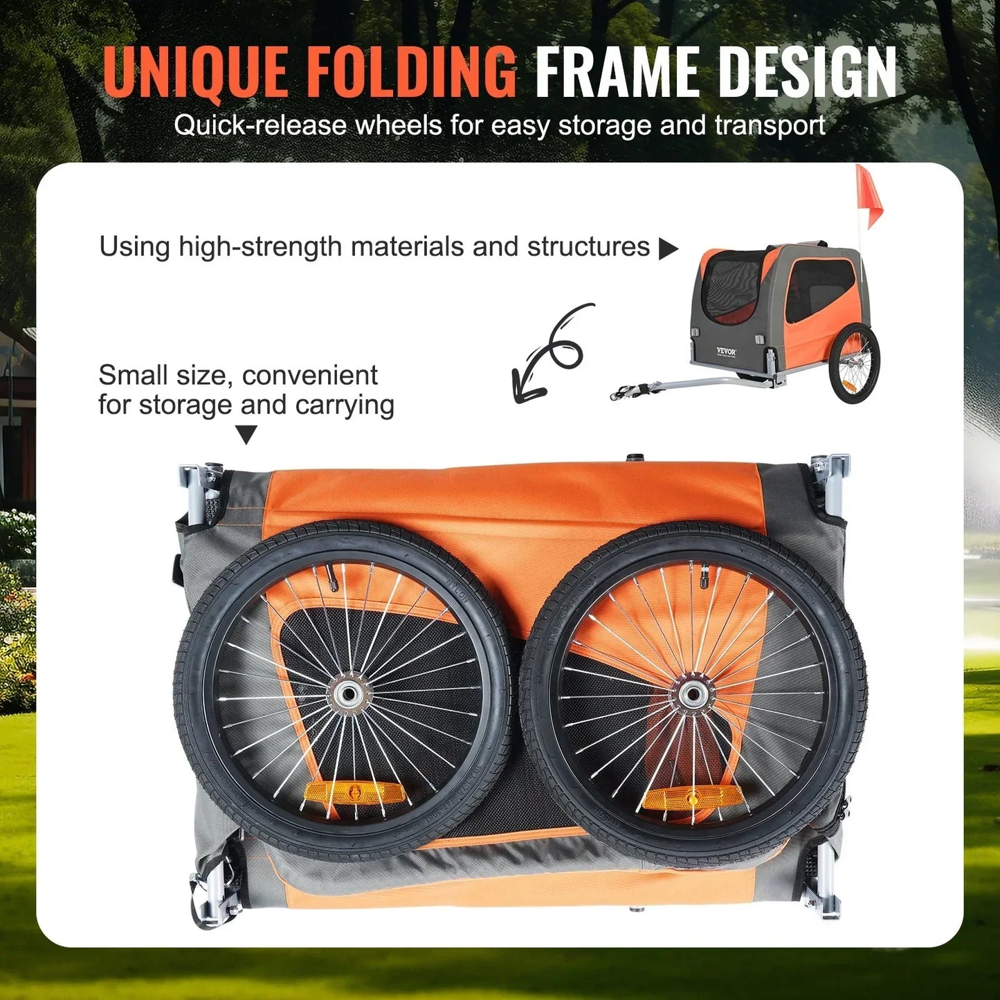 Dog Bike Trailer 30kg Capacity Foldable Quick Release Wheels Orange/Grey