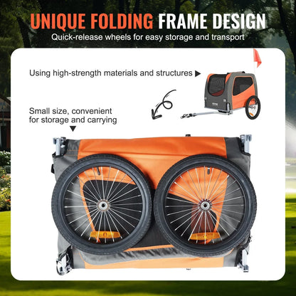 Dog Bike Trailer 30kg Capacity Foldable Quick Release Wheels Orange/Grey