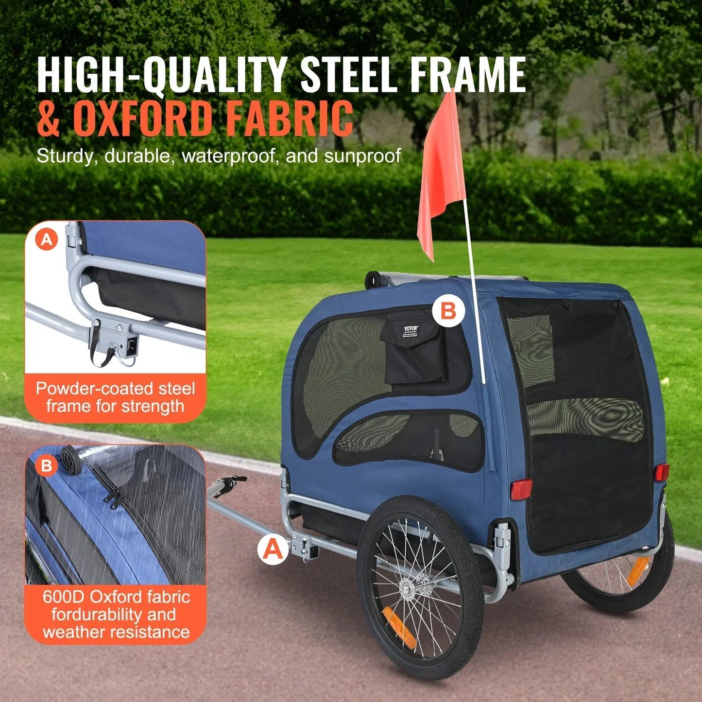 Dog Bike Trailer 45kg Capacity Foldable Quick Release Wheels Blue/Black