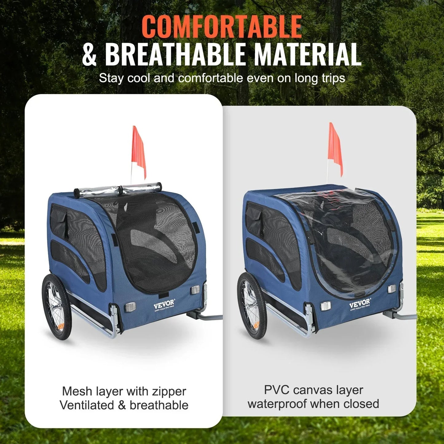 Dog Bike Trailer 45kg Capacity Foldable Quick Release Wheels Blue/Black