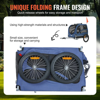 Dog Bike Trailer 45kg Capacity Foldable Quick Release Wheels Blue/Black