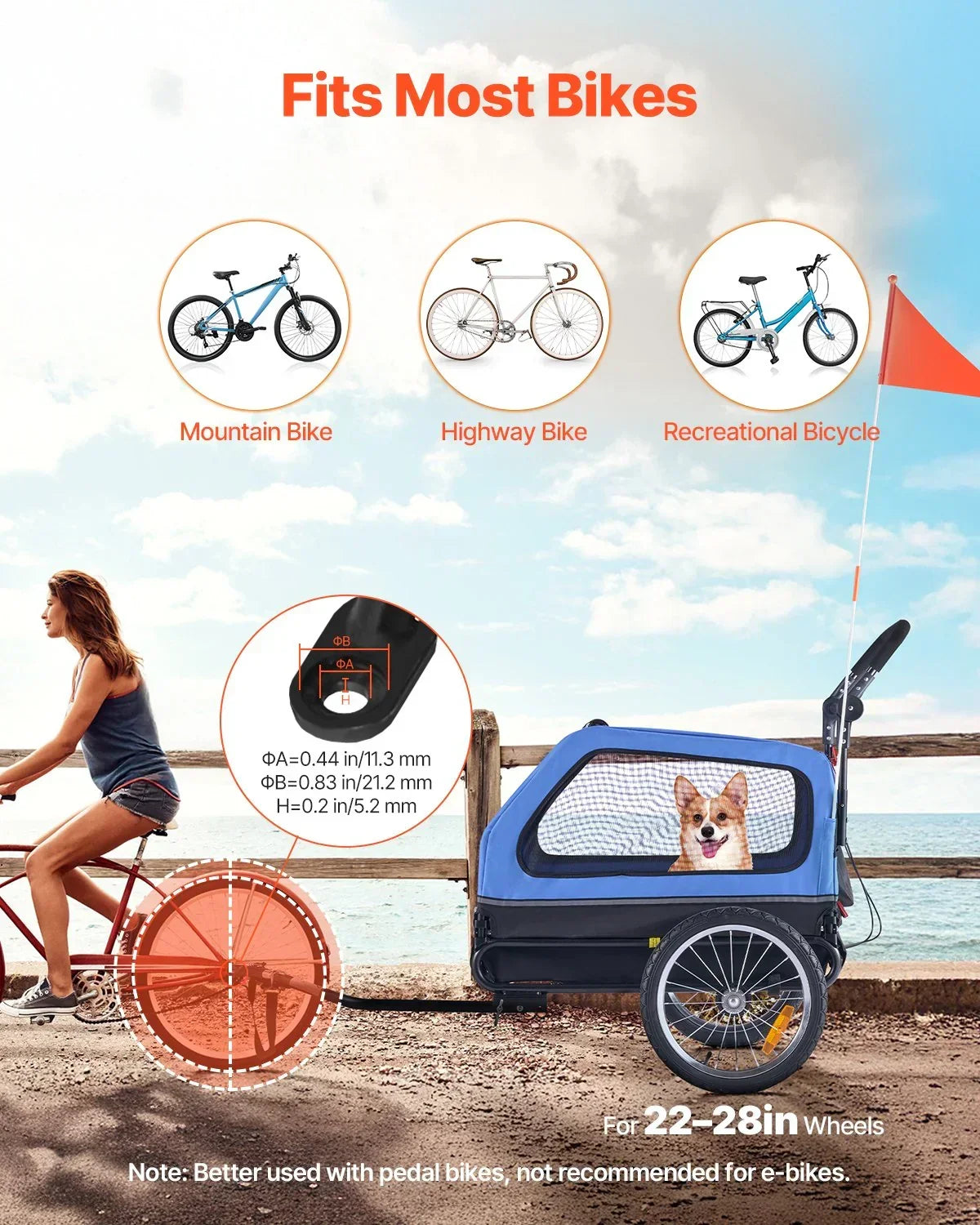 Dog Bike Trailer 2-in-1 Stroller 40kg Capacity Quick Release Wheel