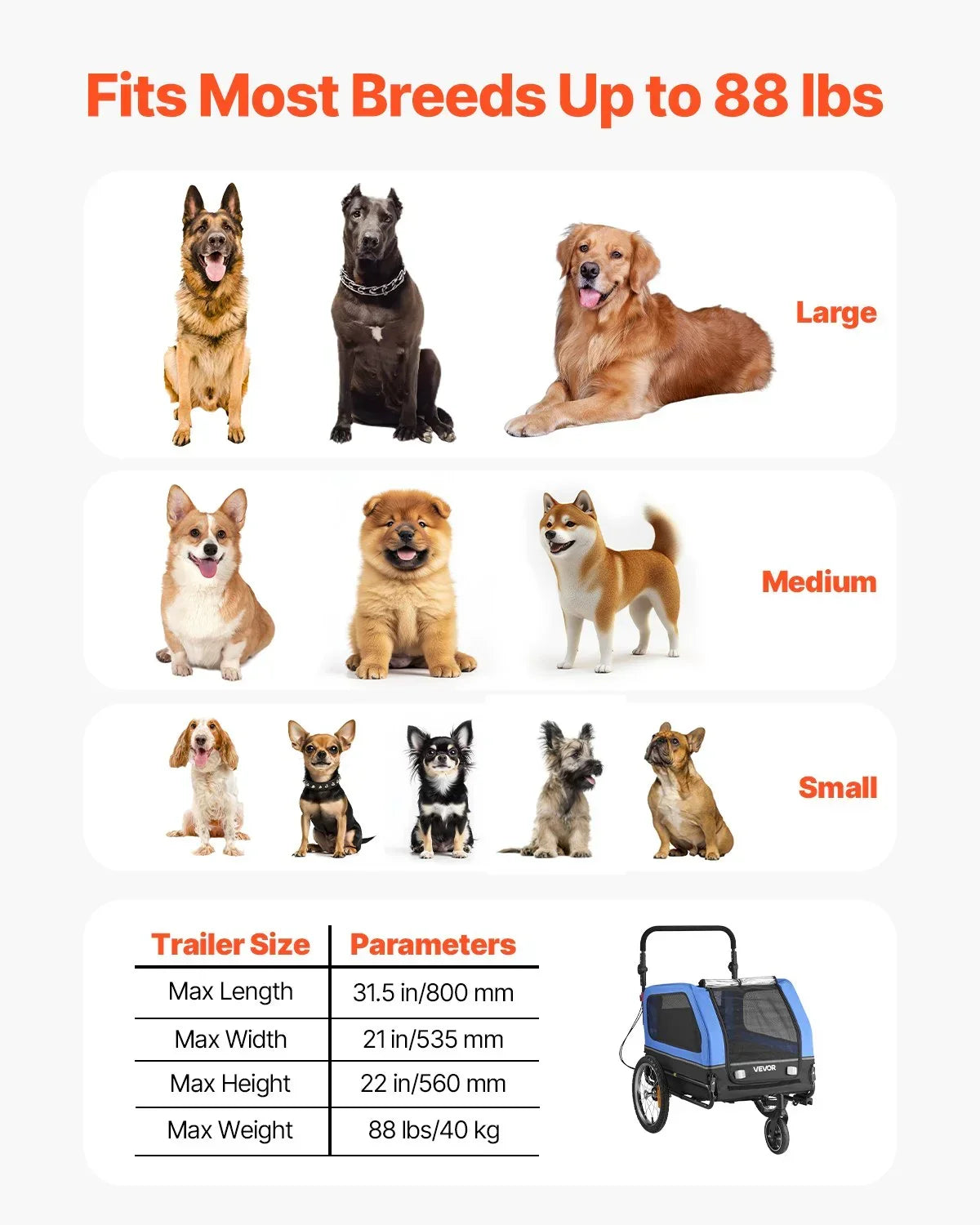 Dog Bike Trailer 2-in-1 Stroller 40kg Capacity Quick Release Wheel