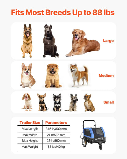 Dog Bike Trailer 2-in-1 Stroller 40kg Capacity Quick Release Wheel