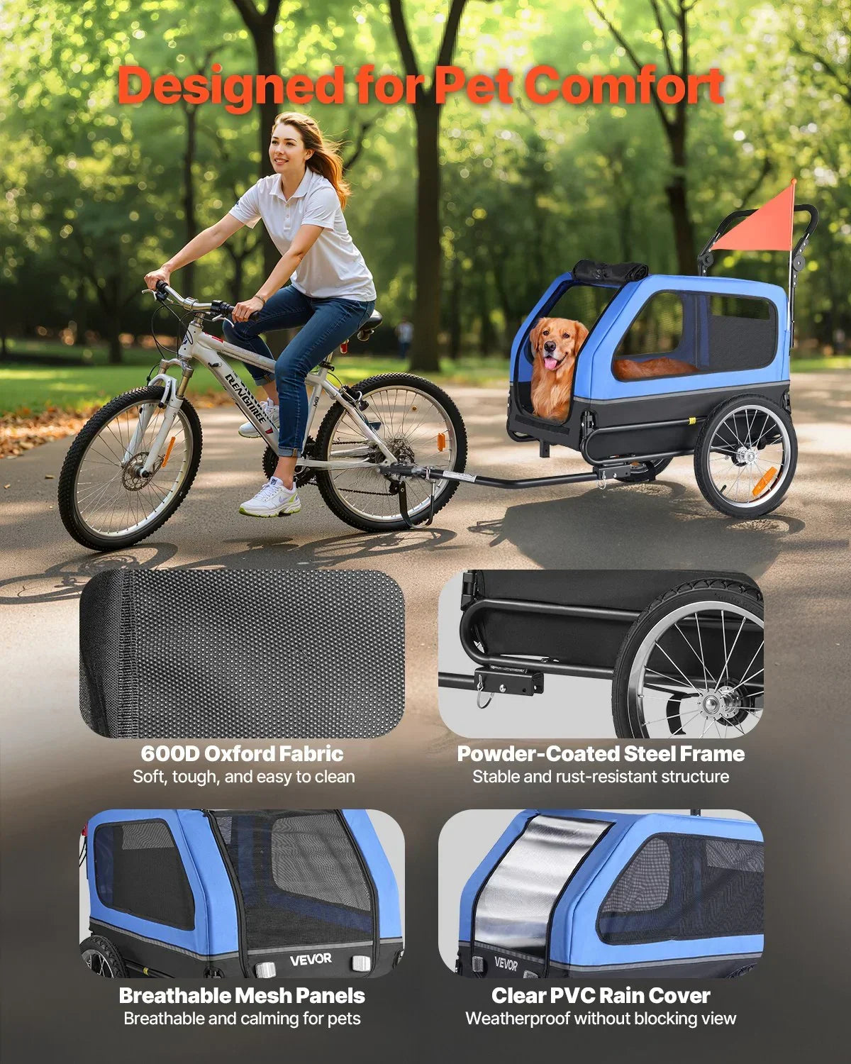 Dog Bike Trailer 2-in-1 Stroller 40kg Capacity Quick Release Wheel