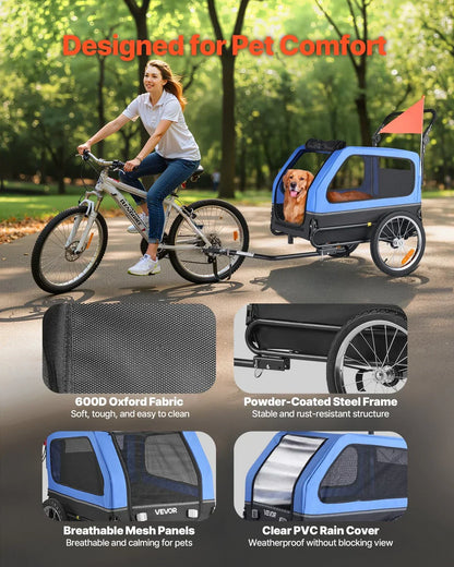 Dog Bike Trailer 2-in-1 Stroller 40kg Capacity Quick Release Wheel