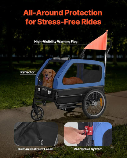 Dog Bike Trailer 2-in-1 Stroller 40kg Capacity Quick Release Wheel