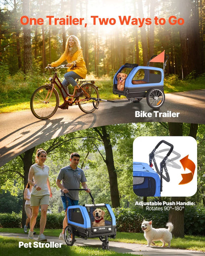 Dog Bike Trailer 2-in-1 Stroller 40kg Capacity Quick Release Wheel