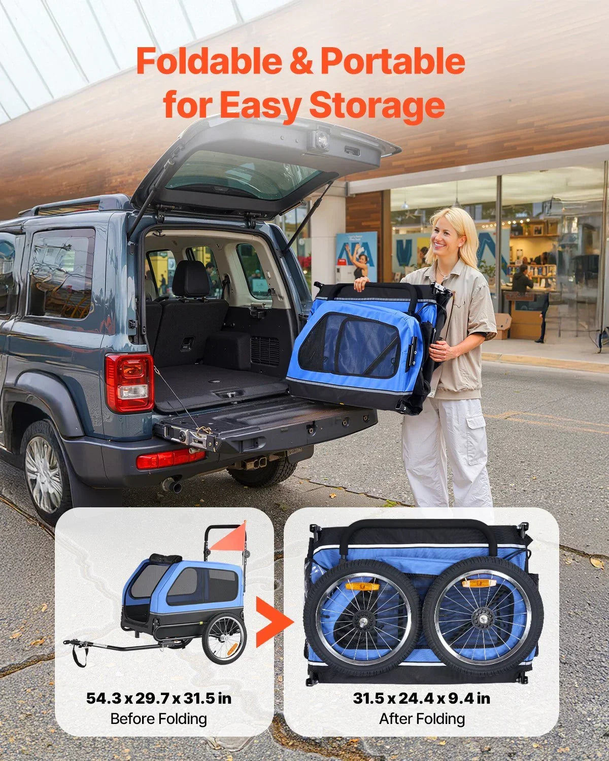 Dog Bike Trailer 2-in-1 Stroller 40kg Capacity Quick Release Wheel