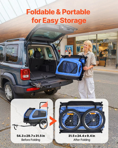 Dog Bike Trailer 2-in-1 Stroller 40kg Capacity Quick Release Wheel