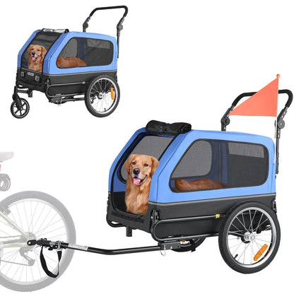 Dog Bike Trailer 2-in-1 Stroller 40kg Capacity Quick Release Wheel