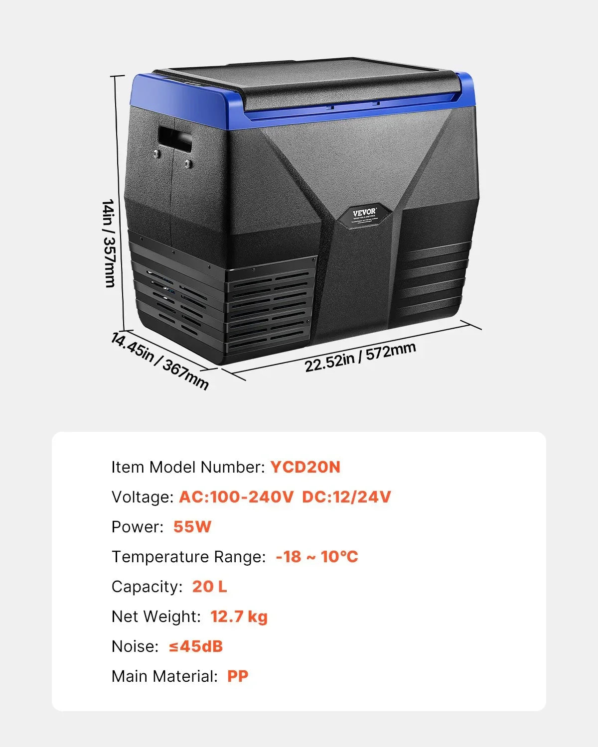 Vevor 20L Portable Car Fridge Freezer - 12V/24V Compressor Cooler