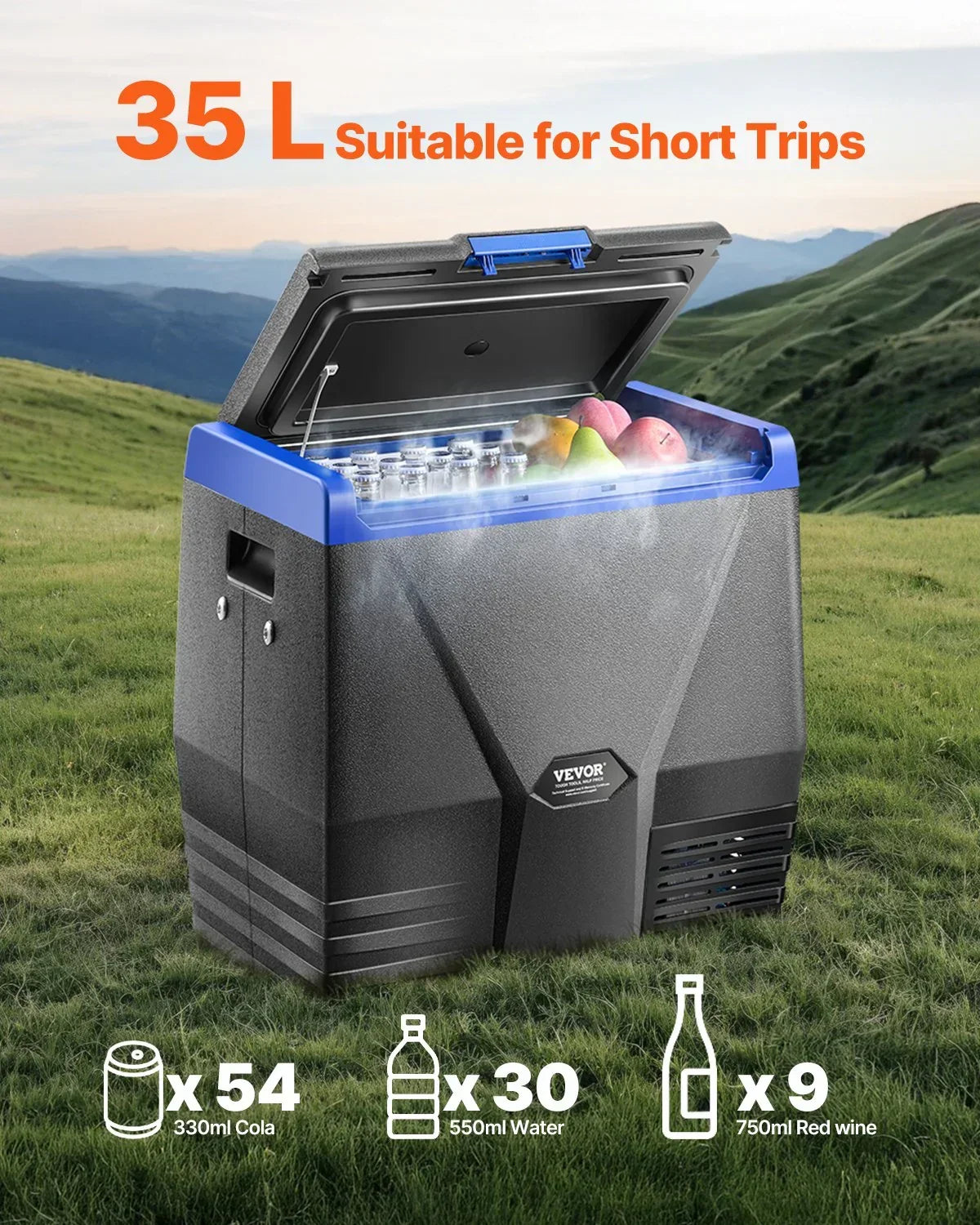 Vevor 35L Portable Car Fridge Freezer - 12V/24V Compressor Cooler