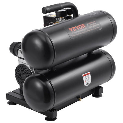 Black portable air compressor with twin tanks and handle, ideal for home or workshop use