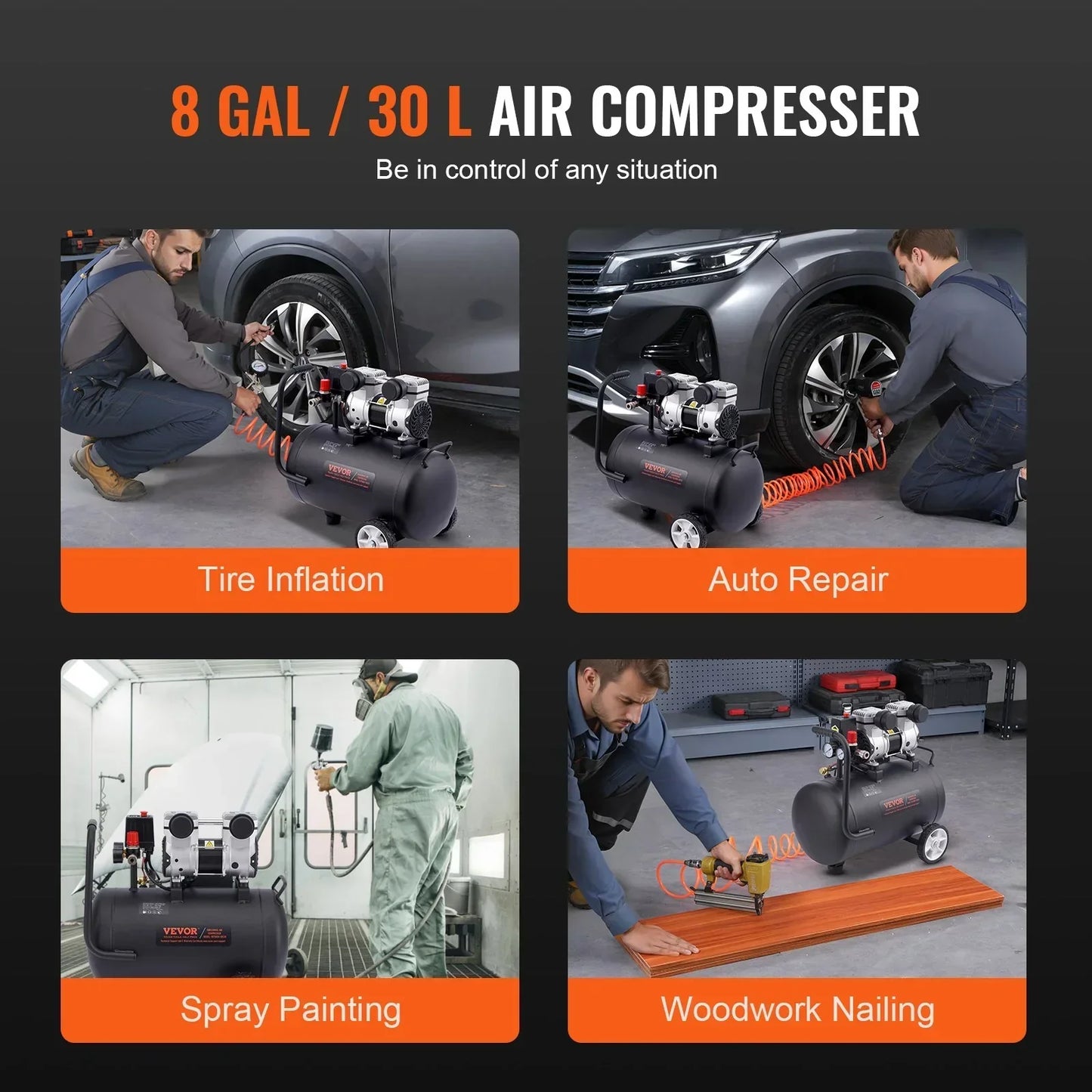 VEVOR 30L Air Compressor Portable Oil-Free 90 PSI Compact