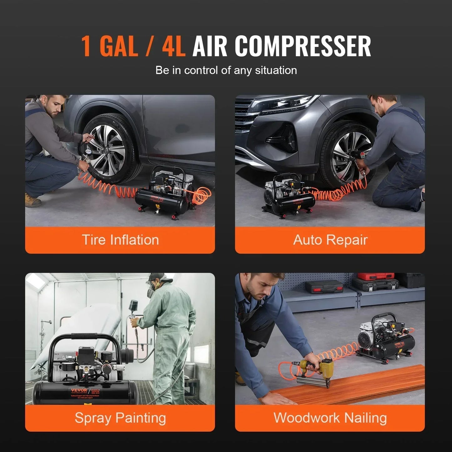VEVOR 4L Air Compressor Ultra-Compact Portable Oil-Free 7 Bar