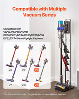 Vacuum stand holding cordless stick vacuum with attachments, compatible with V6 V7 V8 V10 V11 V15.