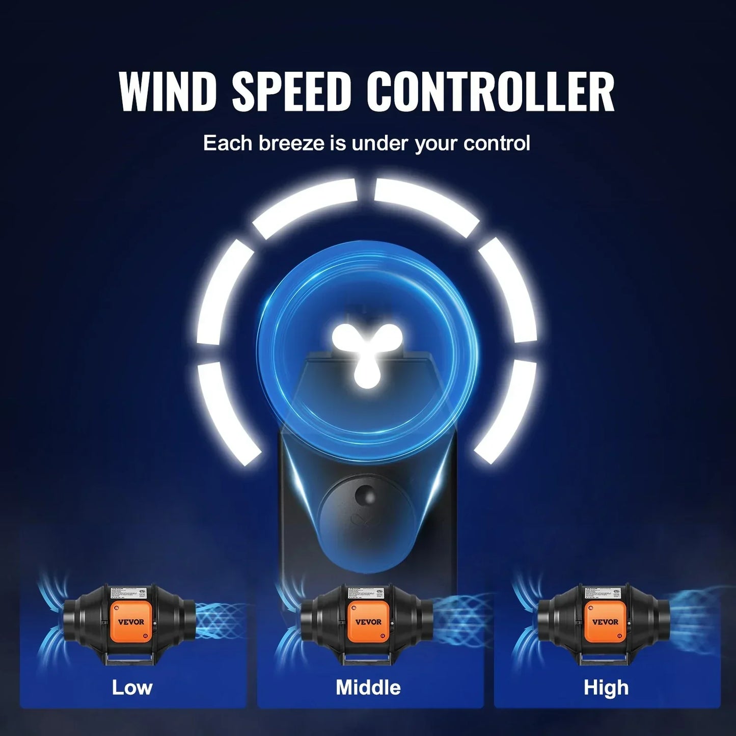VEVOR Inline Duct Fan, 102mm 129.7 CFM with Variable Speed Controller, Quiet AC-motor Ventilation Exhaust Fan for Cooling Booster, Grow Tents, Hydroponics - Stacks Warehouse