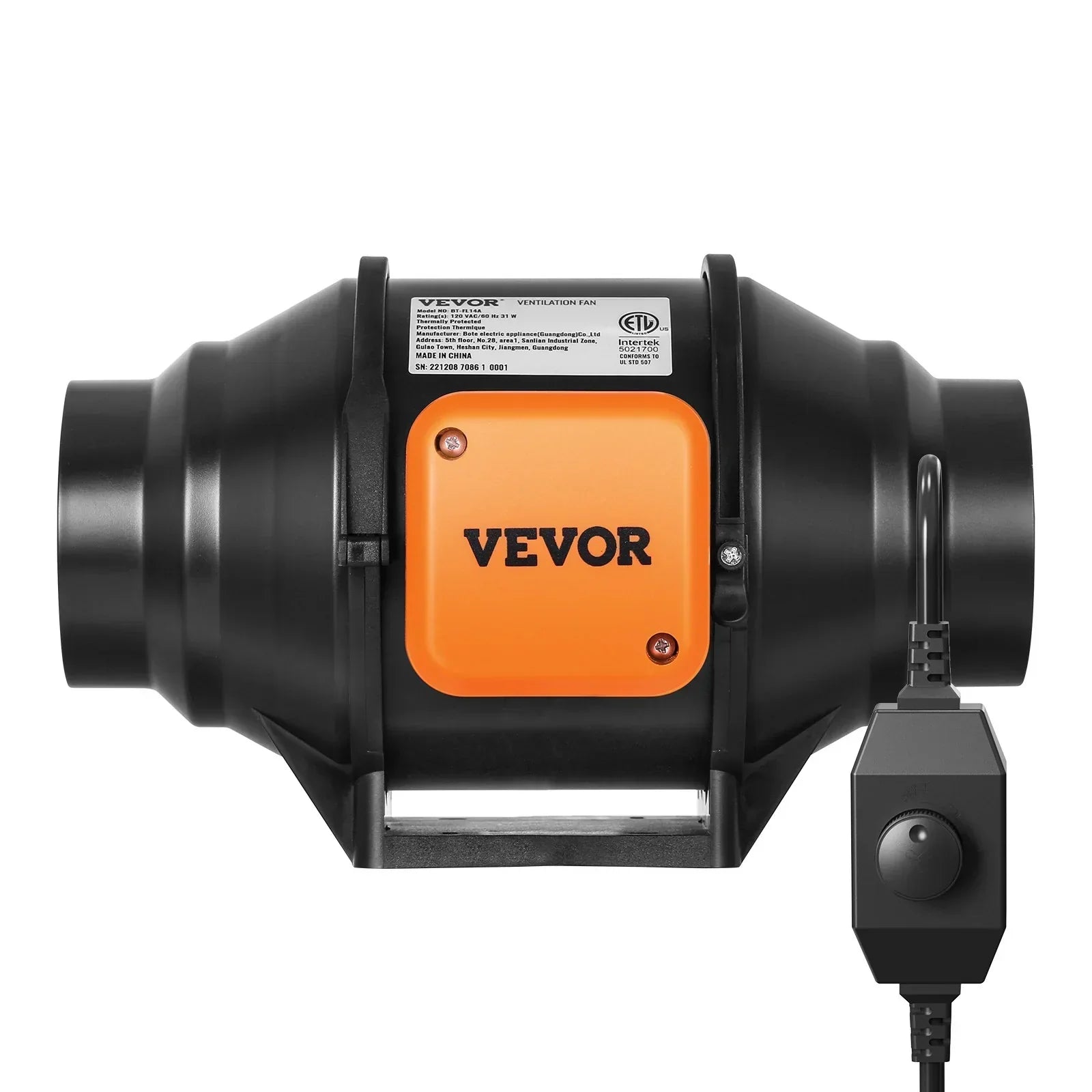 VEVOR Inline Duct Fan, 102mm 129.7 CFM with Variable Speed Controller, Quiet AC-motor Ventilation Exhaust Fan for Cooling Booster, Grow Tents, Hydroponics - Stacks Warehouse