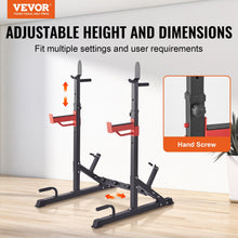 Adjustable height squat rack with hand screw, ideal for home gym workouts and versatile training setups