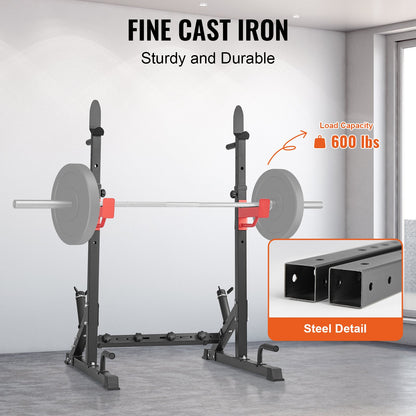Sturdy cast iron squat rack with 600 lbs capacity, ideal for home gym strength training