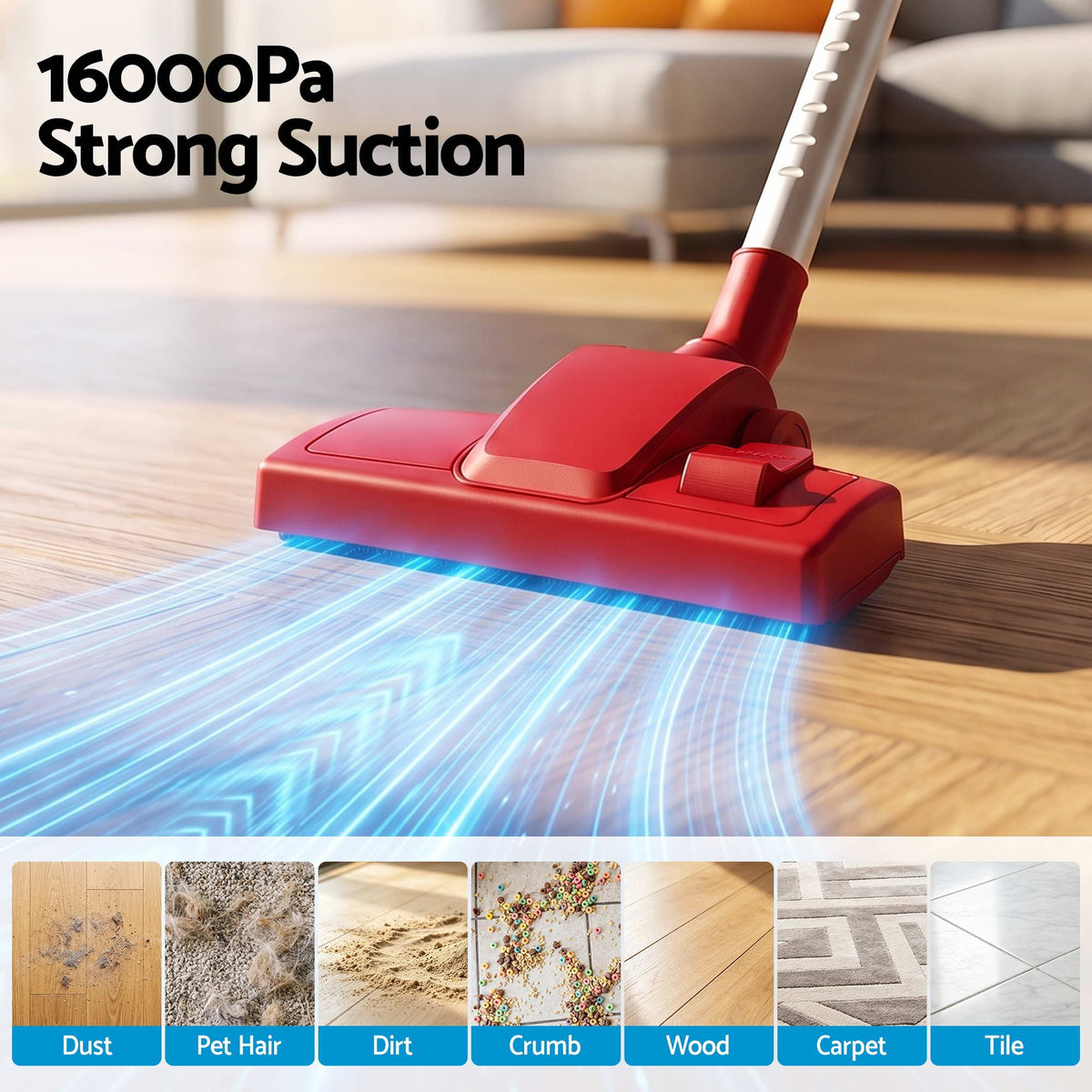 Devanti 3-in-1 Corded Stick Vacuum 16000Pa - Red - view 4