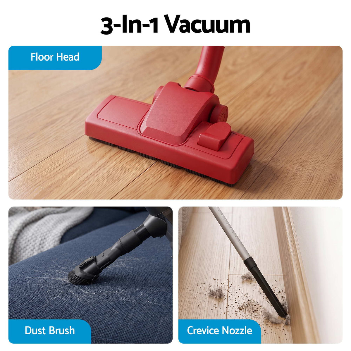 Devanti 3-in-1 Corded Stick Vacuum 16000Pa - Red - view 7