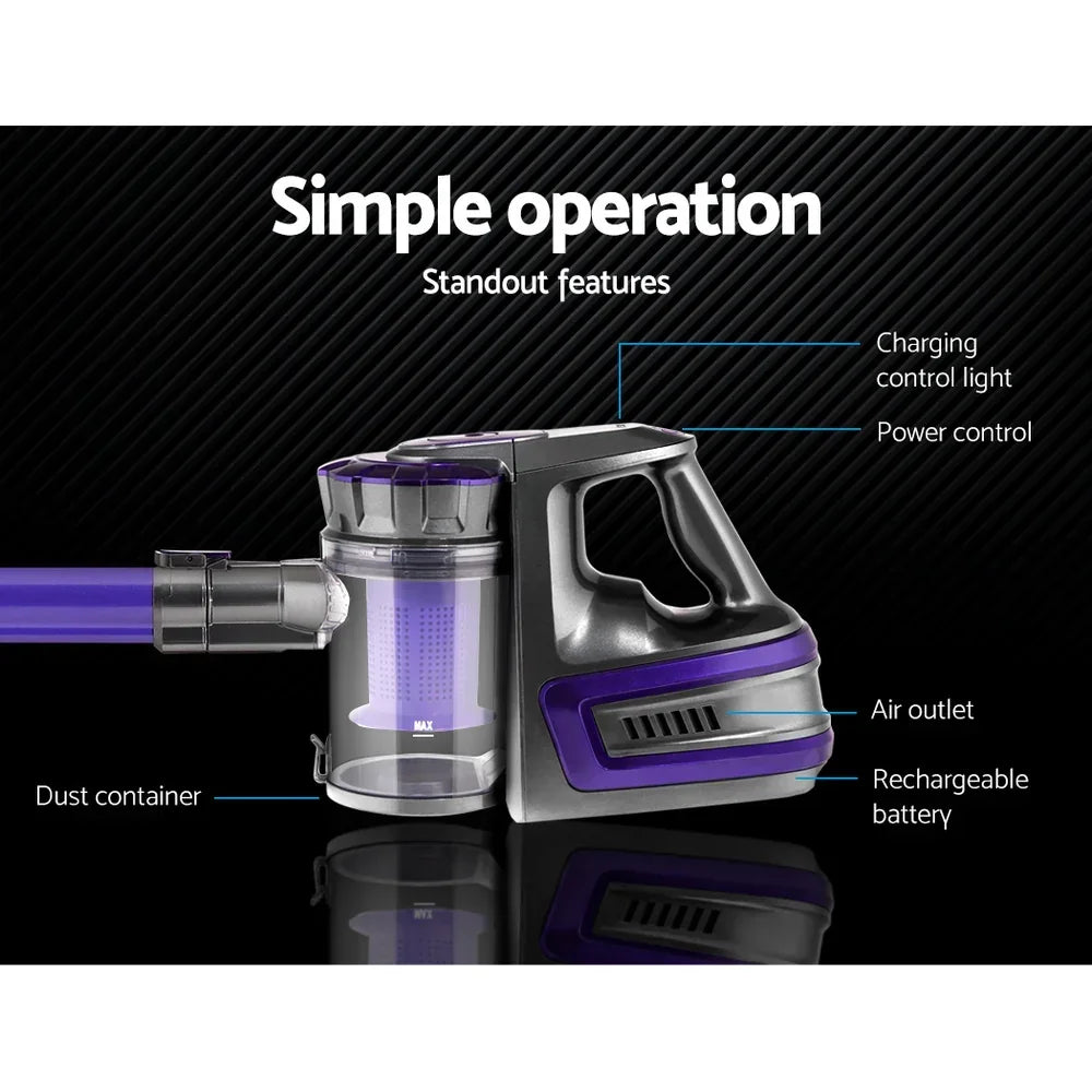 Devanti Stick Vacuum Cleaner Bagless Cordless 150W Purple - Stacks Warehouse