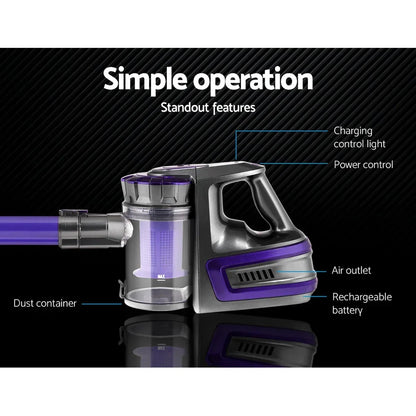 Devanti Stick Vacuum Cleaner Bagless Cordless 150W Purple - Stacks Warehouse
