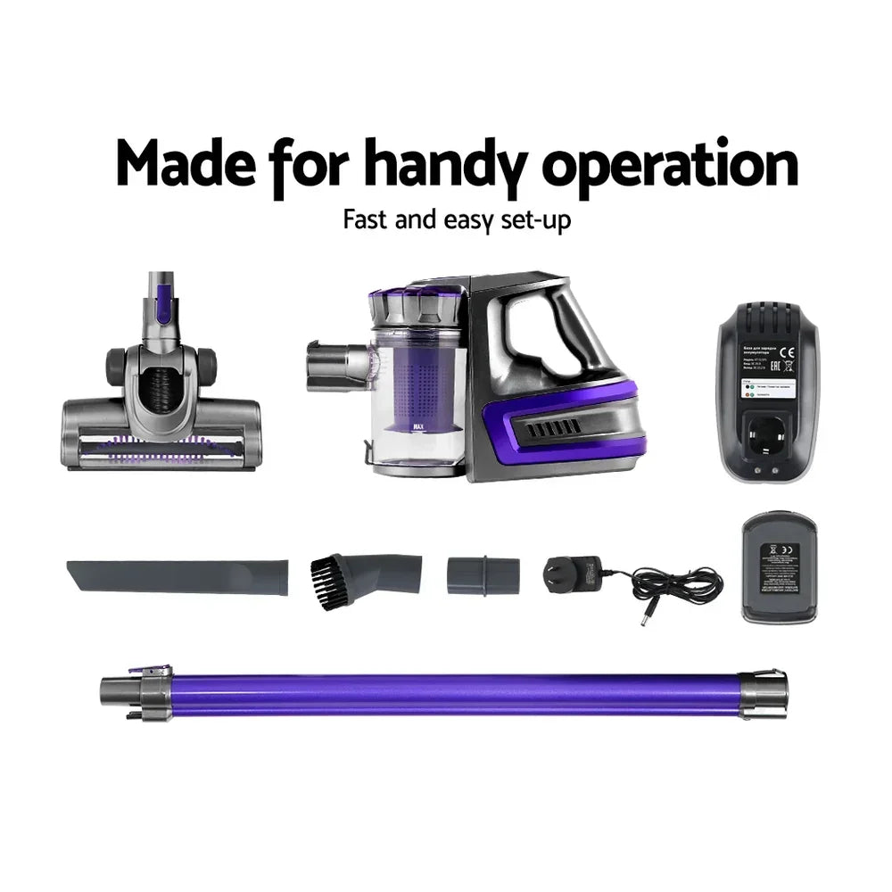 Devanti Stick Vacuum Cleaner Bagless Cordless 150W Purple - Stacks Warehouse