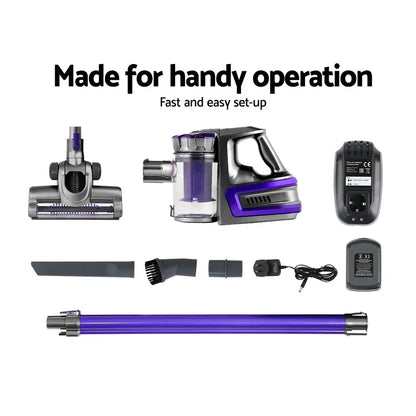 Devanti Stick Vacuum Cleaner Bagless Cordless 150W Purple - Stacks Warehouse