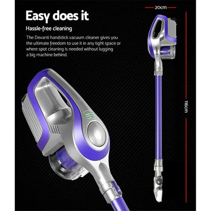 Devanti Stick Vacuum Cleaner Bagless Cordless 150W Purple - Stacks Warehouse