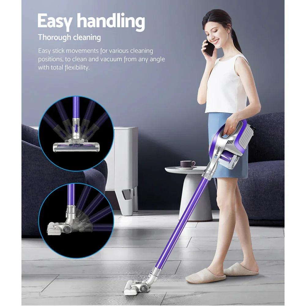 Devanti Stick Vacuum Cleaner Bagless Cordless 150W Purple - Stacks Warehouse
